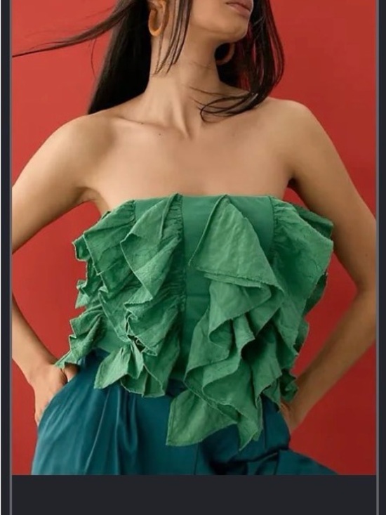 Anthropologie Tops - Anthropologie Emerald Green Ruffle Strapless Camisole